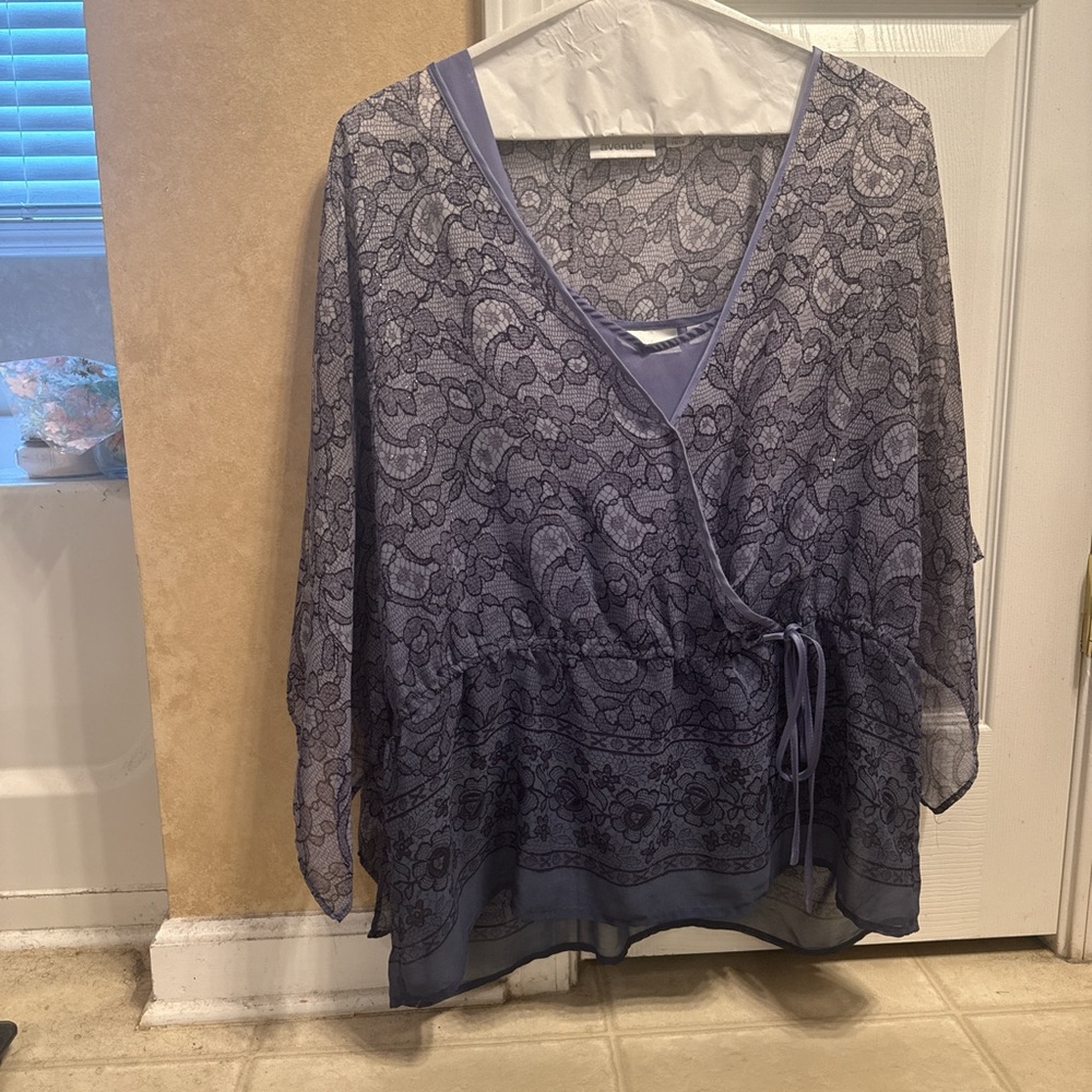 Lane Bryant Gray Wrap Blouse Tie Front